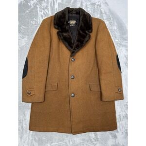 Vintage 70s Grais Wool Overcoat Mens 38 Faux Fur Packer Chore Western Rancher